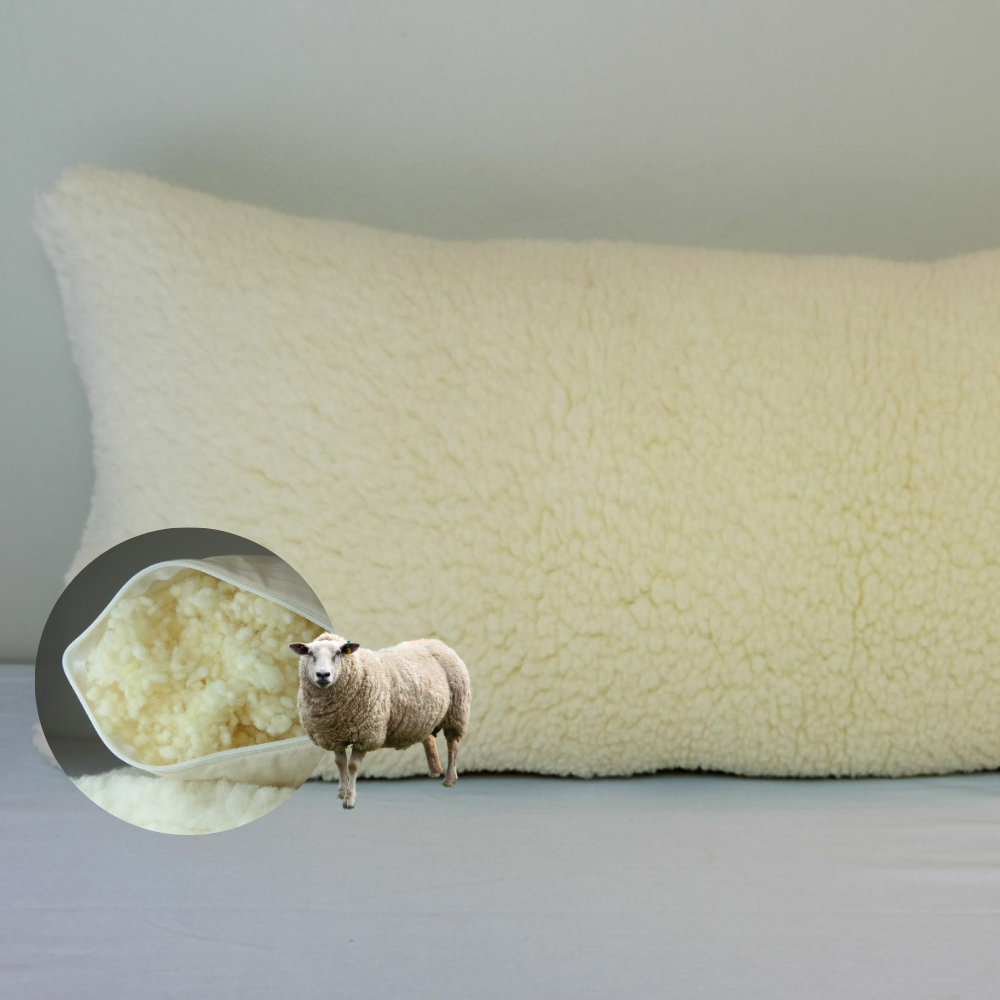 Schafwollflocken-Kopfkissen "Malie" mit Wollflorbezug Bio