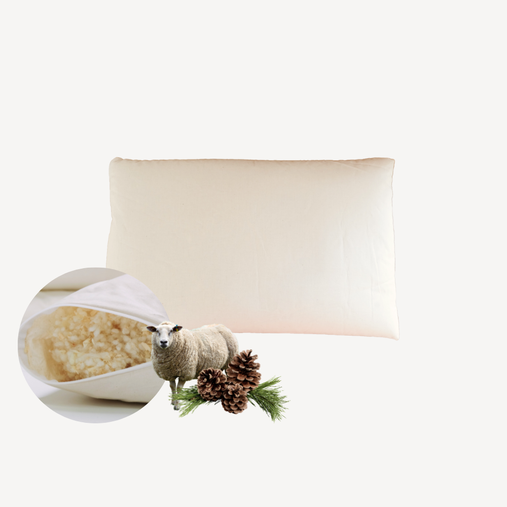Zirbe/Schafwollflocken-Kopfkissen "Della" glatter Bezug Bio