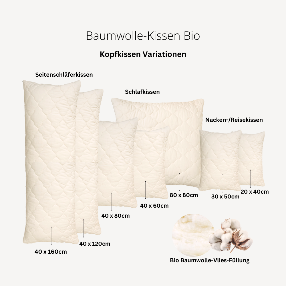 Baumwolle-Vlies-Seitenschläferkissen "Blair" mit Steppbezug Bio