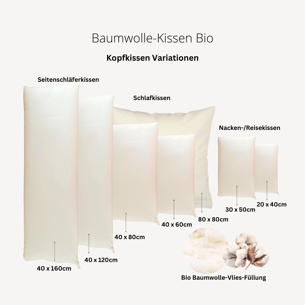 Baumwolle-Vlies-Seitenschläferkissen "Blair" mit glattem Bezug Bio