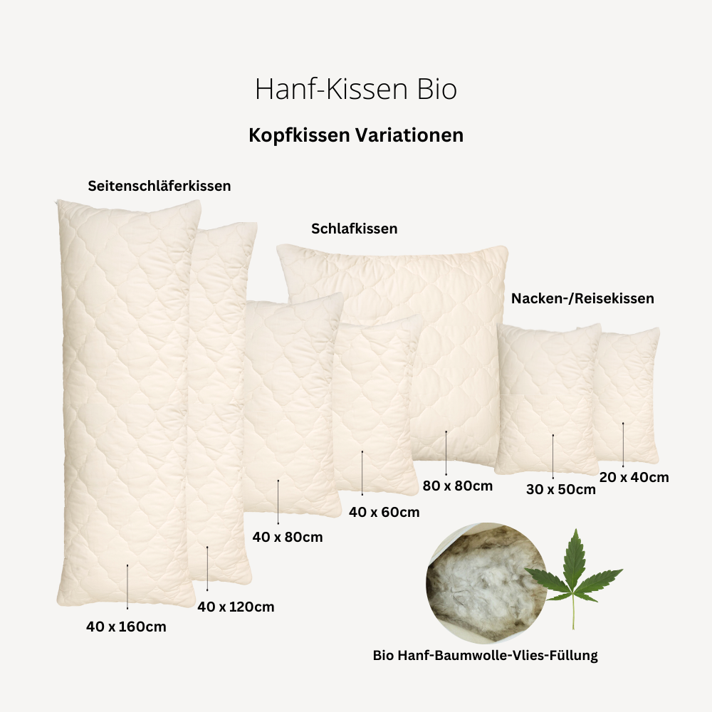 Hanf-Vlies-Kopfkissen "Hella" mit Steppbezug Bio