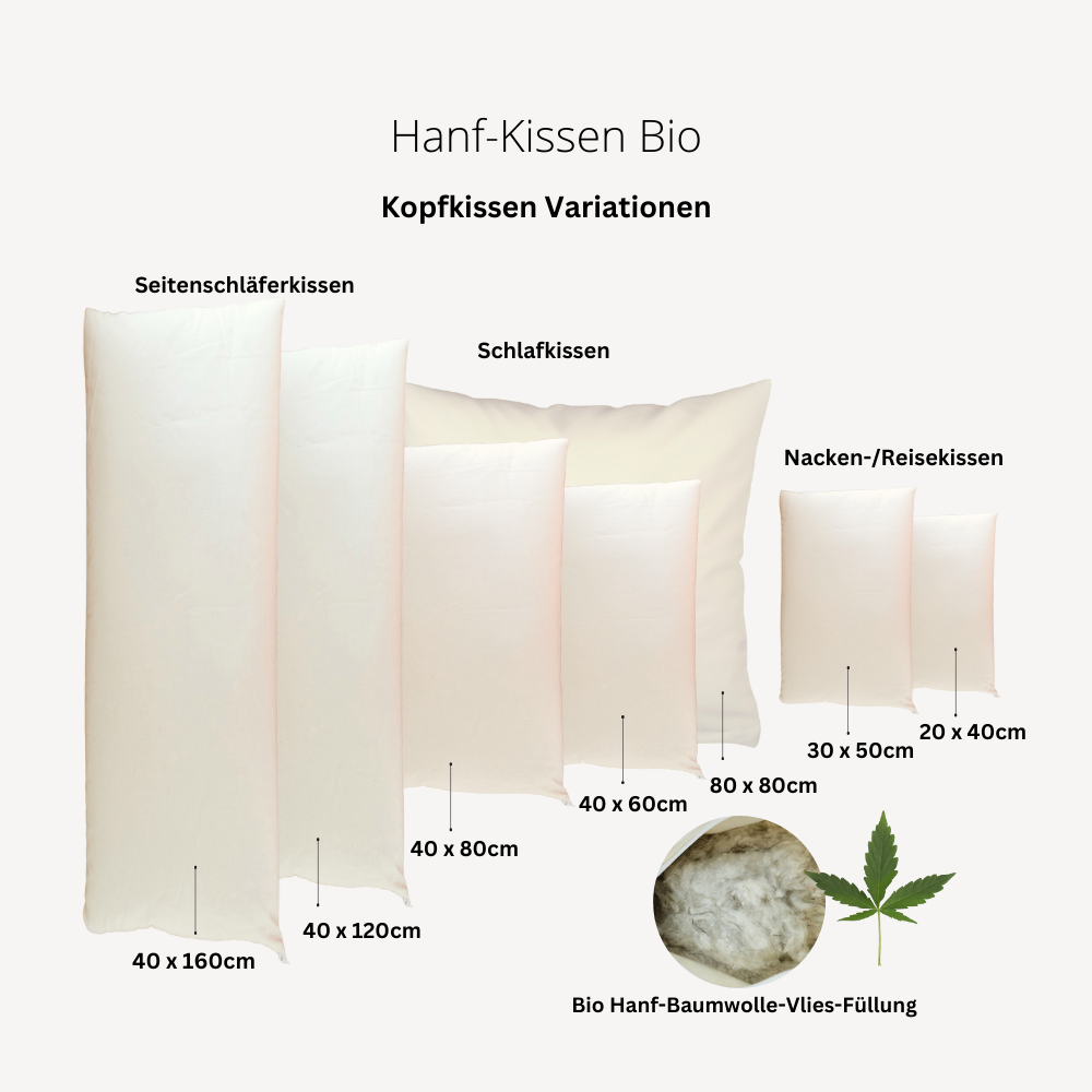 Hanf-Vlies-Kopfkissen "Hella" glatter Bezug Bio