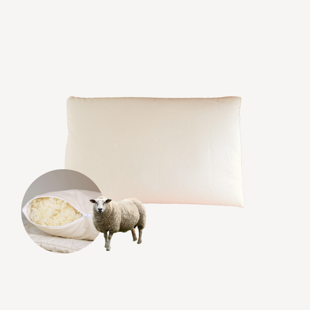 Schafwollflocken-Kopfkissen "Maeve" glatter Bezug Bio