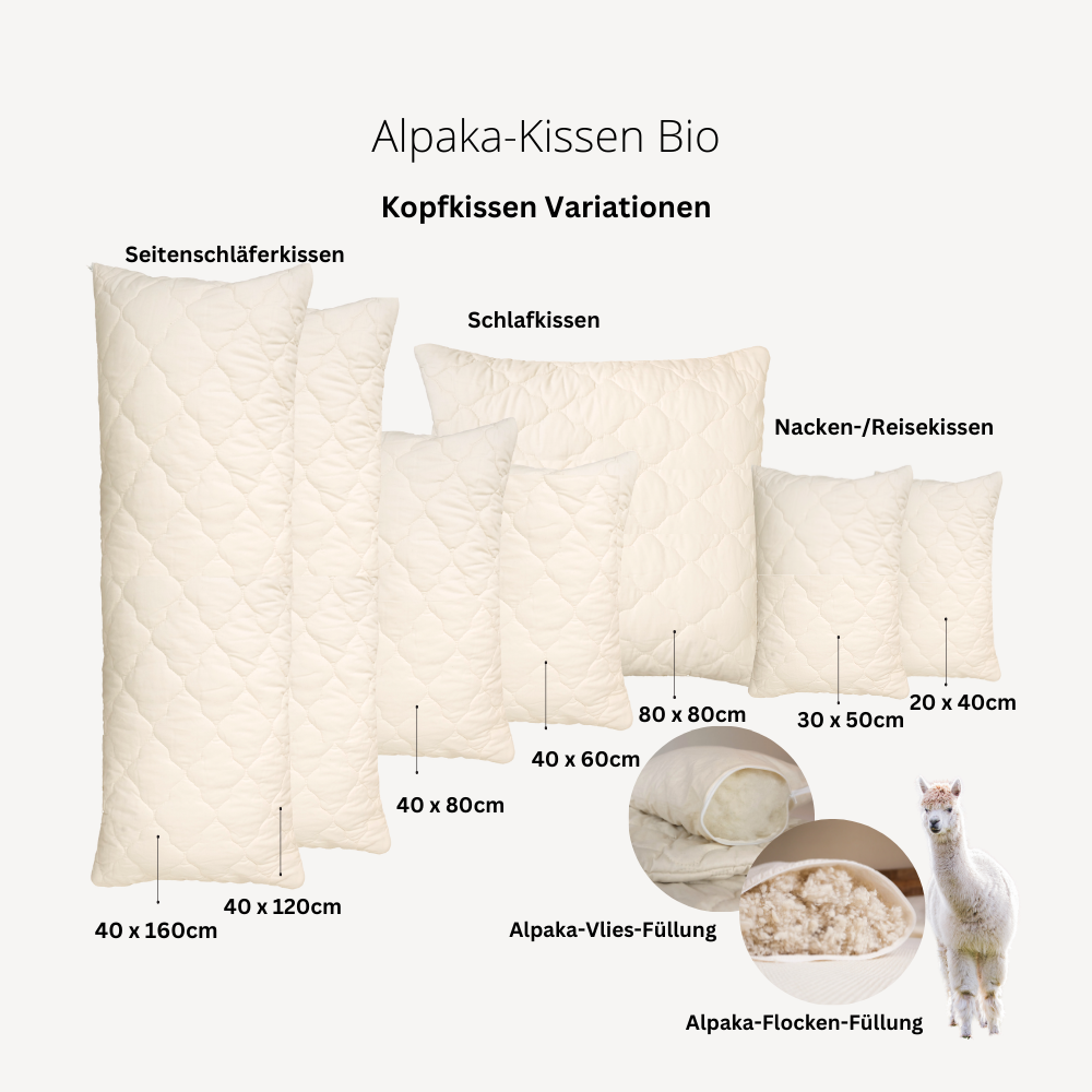 Alpaka-Seitenschläferkissen "Alma" mit Steppbezug Bio