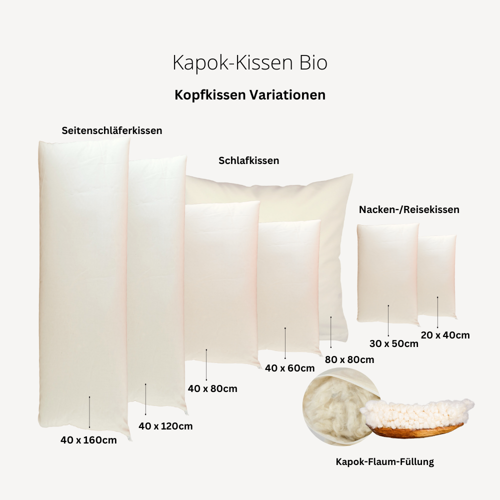 Kapok-Seitenschläferkissen "Kara" mit glattem Bezug Bio